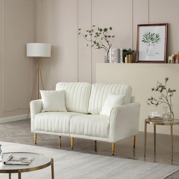 2 Seater Loveseat Sofa Couch w Pillows and Metal Legs Upholstered