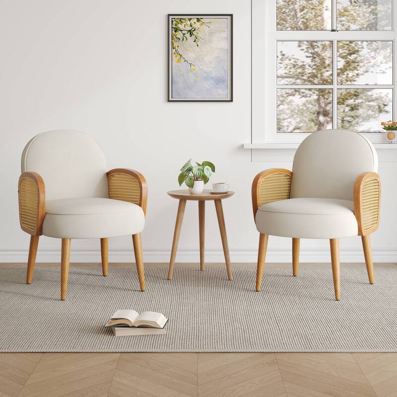 Velvet Accent Chair with Rattan Armrests