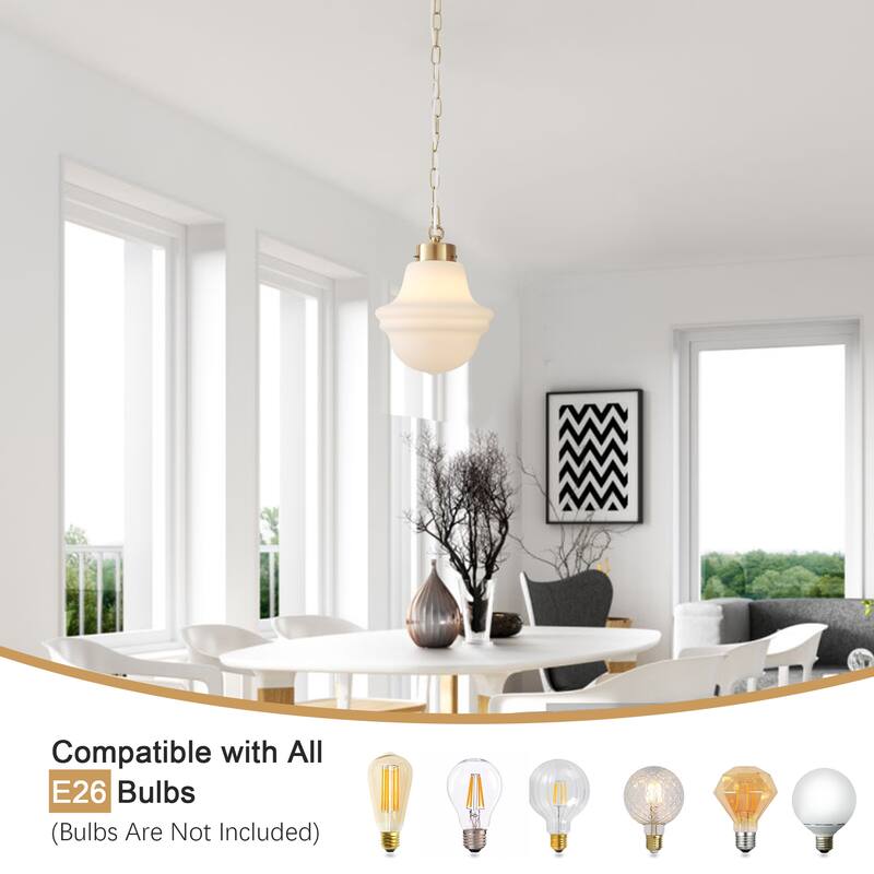 1- Light 8.26'' Wide Dimmable White Milk Glass Pendant