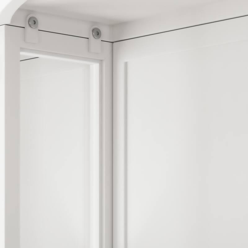 23.62"Modern Arched Glass Double-Door Wardrobe with Shatterproof Non-Glass Mirror-Double-Layer Storage, Open Shelf & Towel Rack