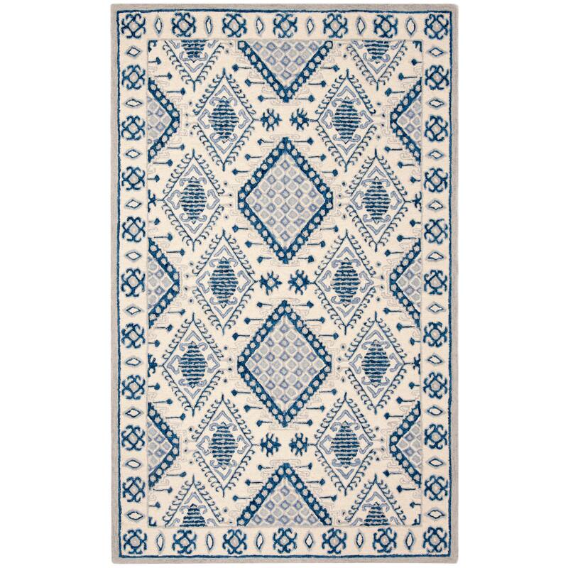 SAFAVIEH Handmade Micro-Loop Anouschka Wool Rug - 5' x 8' - Ivory/Blue