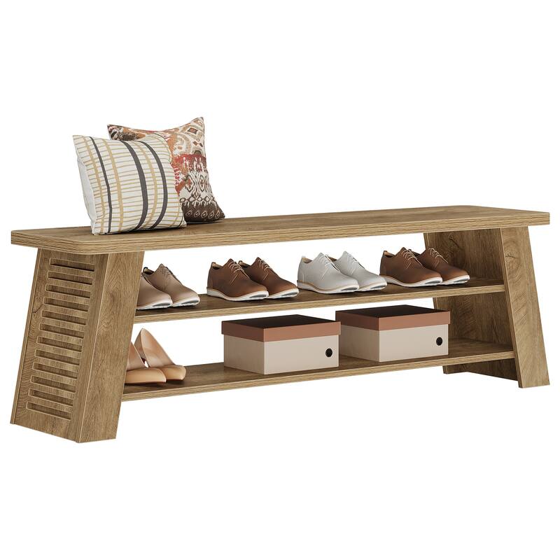 3-Tier Entryway Shoe Bench with Storage Shelf for Living Room, Wooden End of Bed Bench for Bedroom, Dining Bench for Dining Room