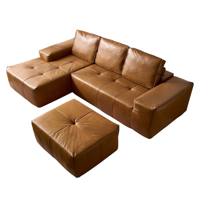 HOOOWOOO Mid-Century Modern Upholstery Fabric L-shaped Sectional Sofa Couch with Ottoman