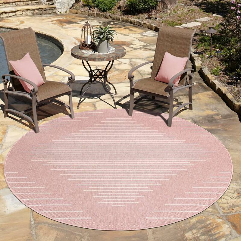 Outdoor Ucul Collection Area Rug - Pink - 3'3" Round