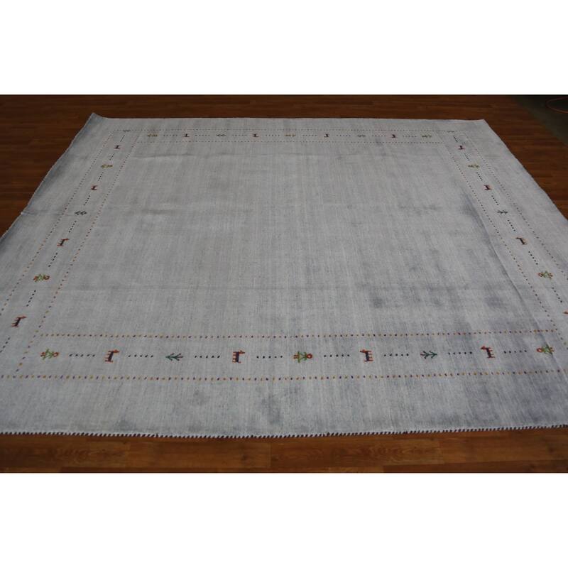 Hand Knotted Oriental 100% Wool Carpet Tribal Animal Pictorial Greys & Charcoal Gabbeh Area Rug - 9' 9'' X 7' 11''