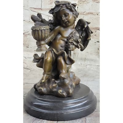 Handmade Cherub Holding Celebration Cup 8.5 Inches Bronze Candleholder Religious