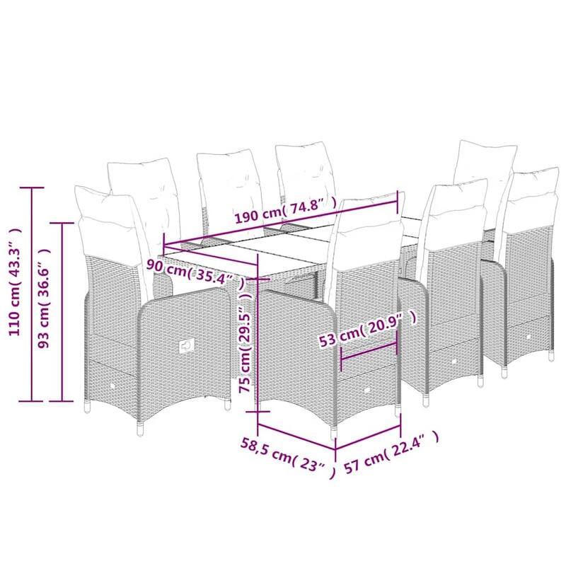 vidaXL Patio Bistro Set with Cushions Outdoor Table and Chairs Brown Poly Rattan - 59.1 x 35.4 x 29.5"