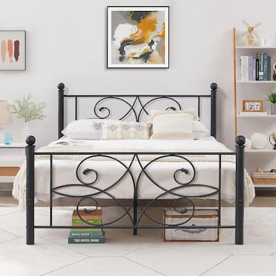 VECELO Metal Black Bed Frame With Headboard, 12" Under-Bed Space