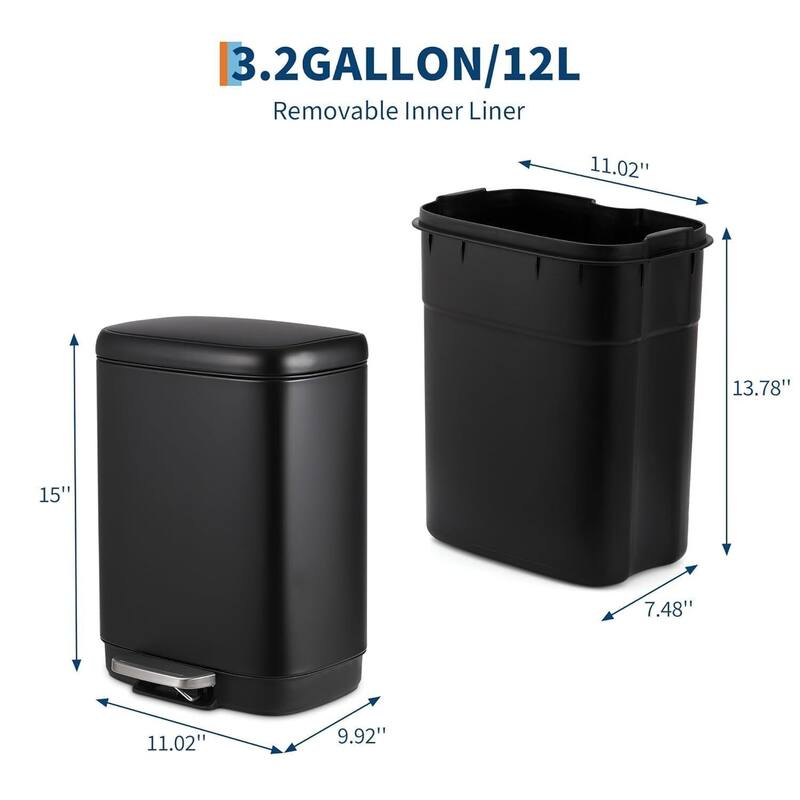 12L Kitchen Trash Can with Lid with Automatic Soft Close