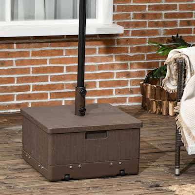 Outsunny 3-in-1 Outdoor Umbrella Base, Coffee End Table, Planter Box with Drainage, 175lbs Capacity Patio Umbrella Stand Table