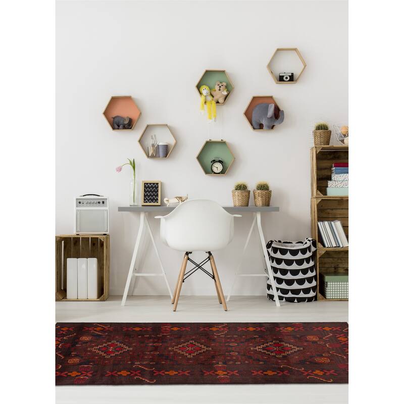 ECARPETGALLERY Hand-knotted Teimani Dark Red Wool Rug - 3'11 x 6'9