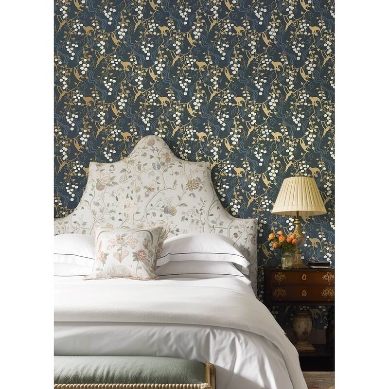 A-Street Prints Linden Navy Jungle Canopy Wallpaper