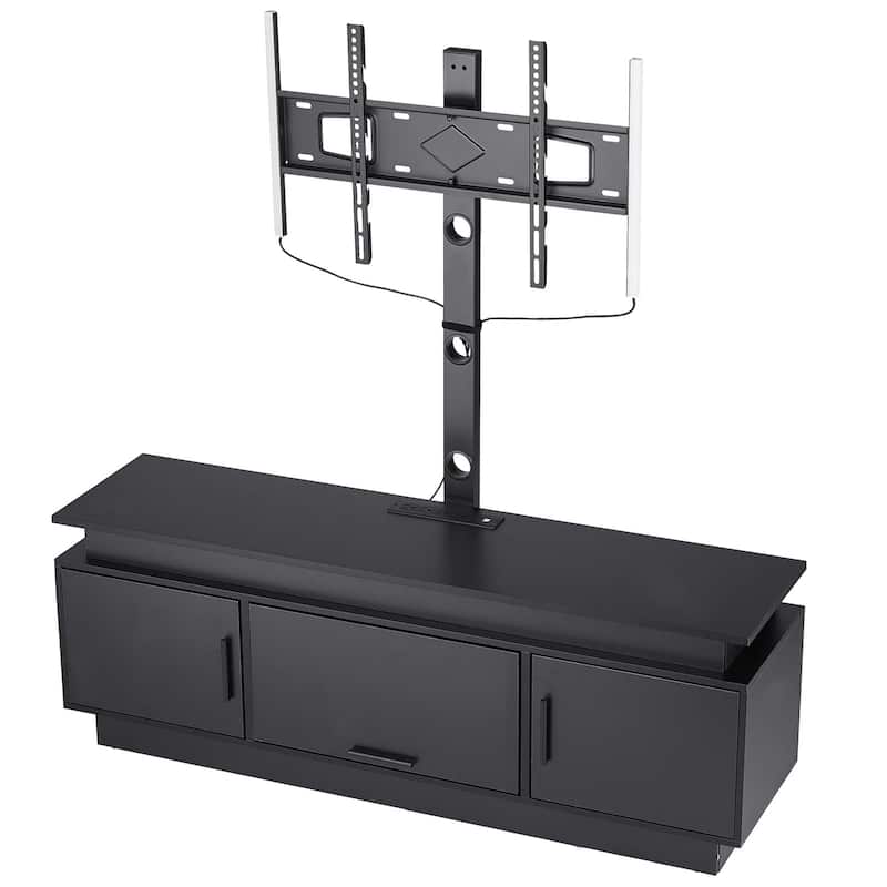 52" TV Stand with Mount for up to 75 in TVs, Entertainment Center with Power Outlet & LED Lights, Height Adjustable TV Console w