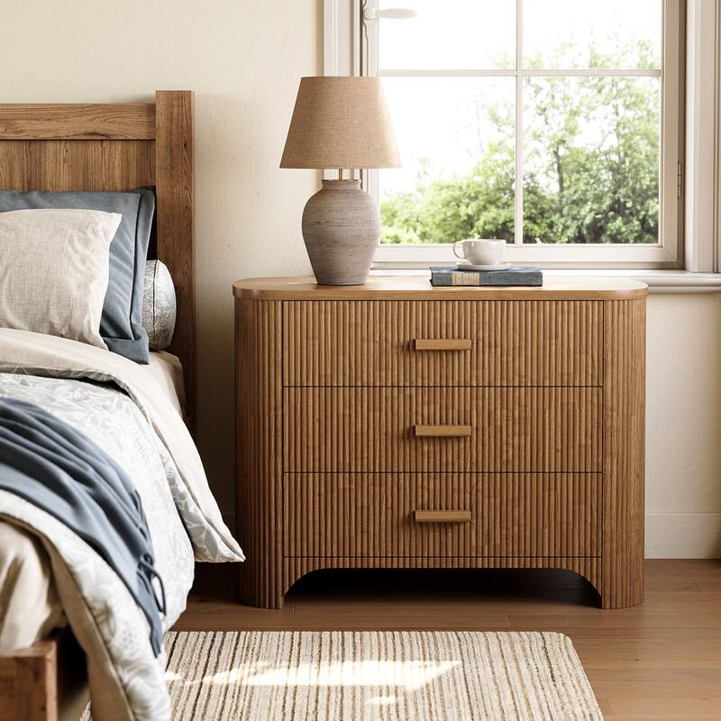 31.5'' Wide Large Fluted Nightstands, Oversized 3 Drawer Night Stand