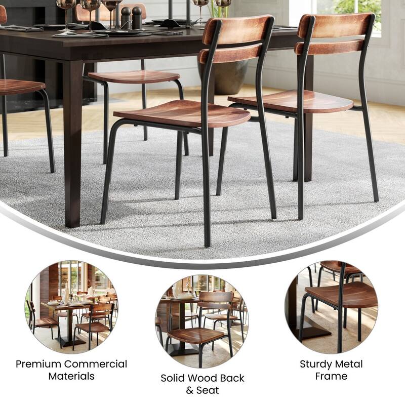 2PK Commercial Solid Wood Dining Chair with Frame and Antique Finish - 18.75"W x 20.75"D x 31.5"H