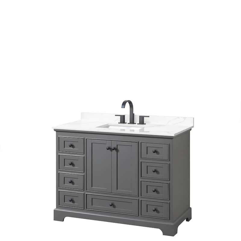 Deborah 48-inch Single Vanity, Quartz Top - Dark Gray, Black Trim, Giotto Quartz Top