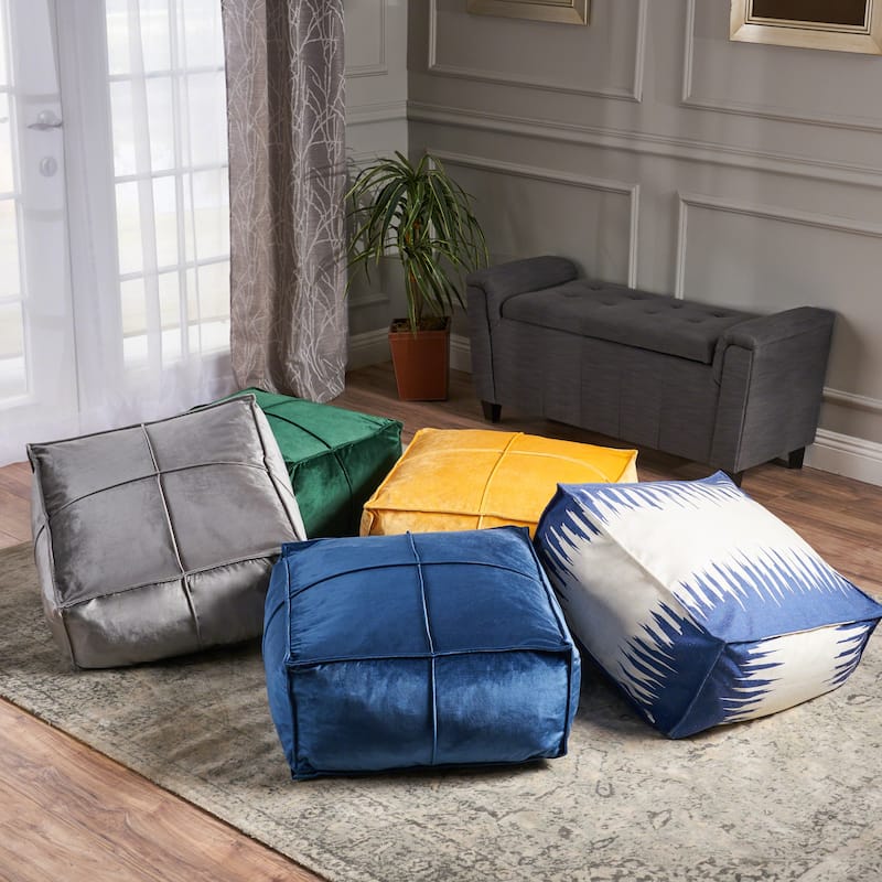 Nakisha Velvet Square Bean Bag Ottoman by Christopher Knight Home