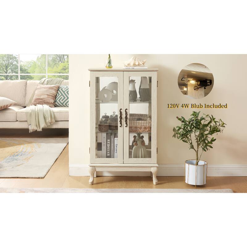 Lighted Curio Cabinet with Mirrored Back, 3 Tier Storage Display Cabinet with Tempered Glass Doors & Adjustable Shelves