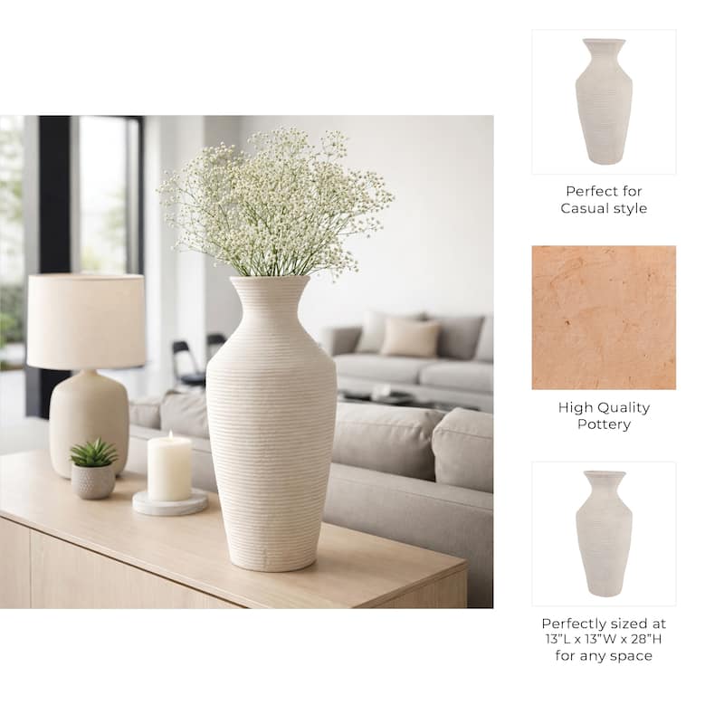 Sculptural Ribbed Paper Mache Table Vase - Stylish Tall Flower Vase