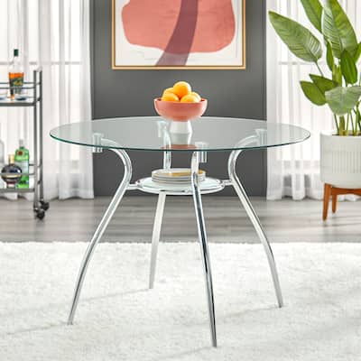 Porch & Den St. Paul Tempered Glass Chrome Round Dining Table