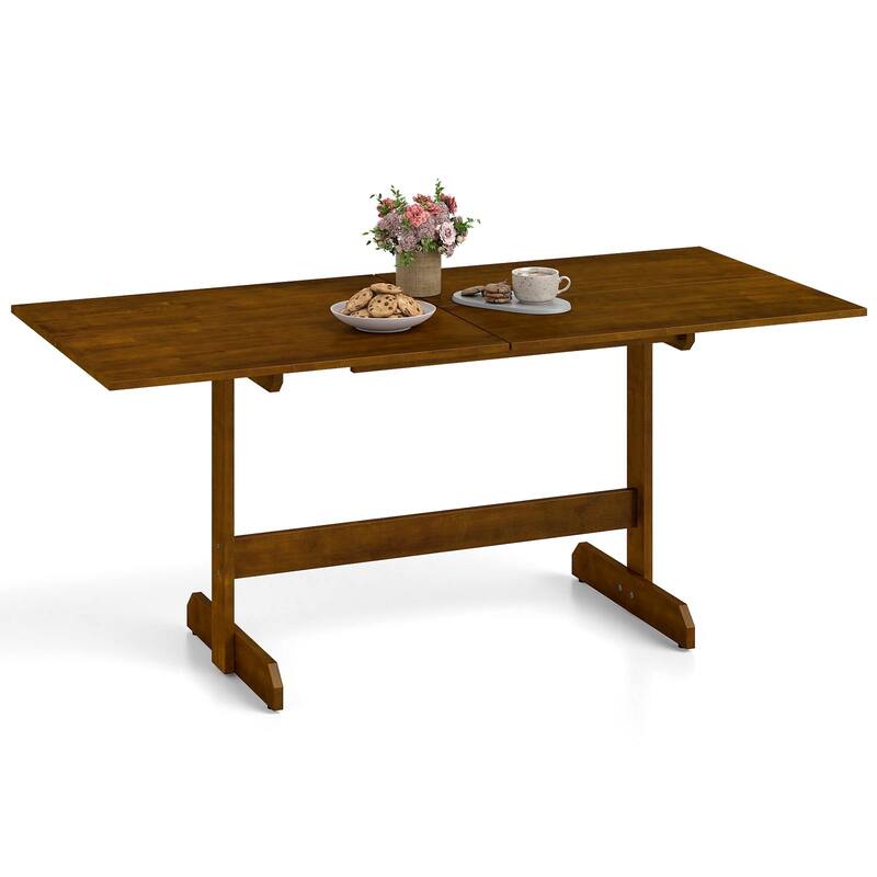 Gymax 71'' Farmhouse Dining Table w/ Rubber Wood Legs Wood Grain - Brown