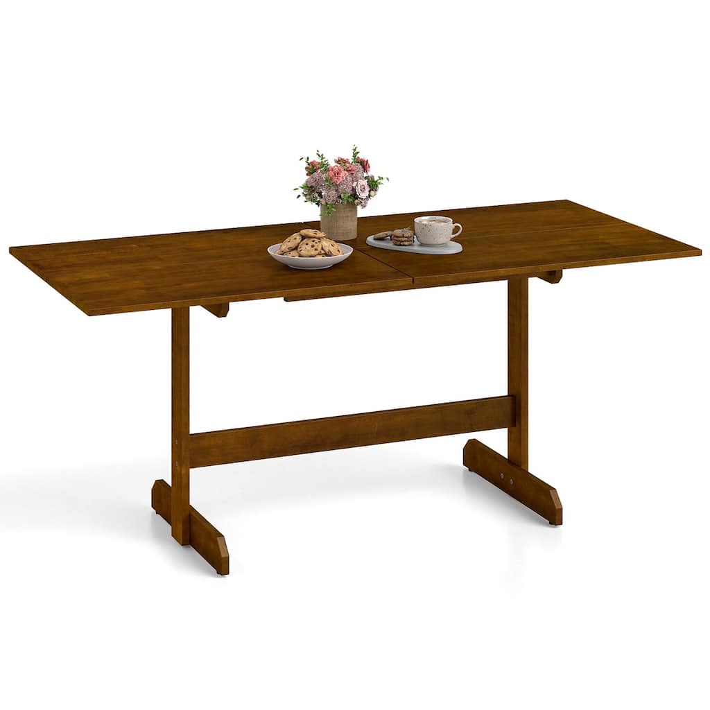 Gymax 71'' Farmhouse Dining Table w/ Rubber Wood Legs Wood Grain