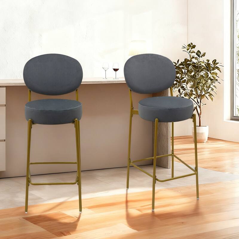 GDFStudio - Lunara Modern Velvet Upholstered Bar Height Bar Stool with Gold Metal Legs, Backrest & Footrest, Set of 2 - 41.34"H