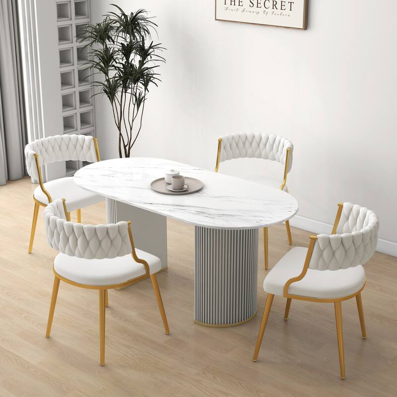 4PACK Upholstered Dining Chairs with Woven Back
