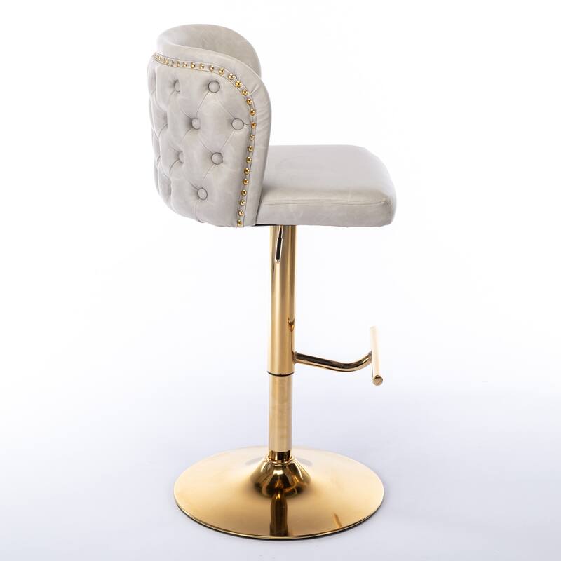 Set of 2 Modern Leather Upholstered Swivel Adjustable Height Tufted Bar Stools with Back