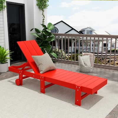 Shoreside Modern Poly Eco-Friendly All Weather Reclining Chaise Lounge With Wheels