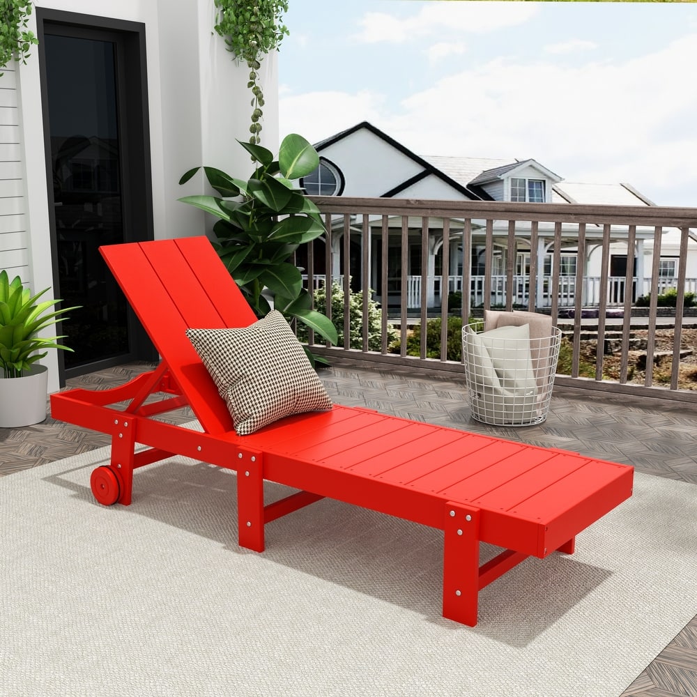 Shoreside Modern Poly Eco-Friendly All Weather Reclining Chaise Lounge With Wheels