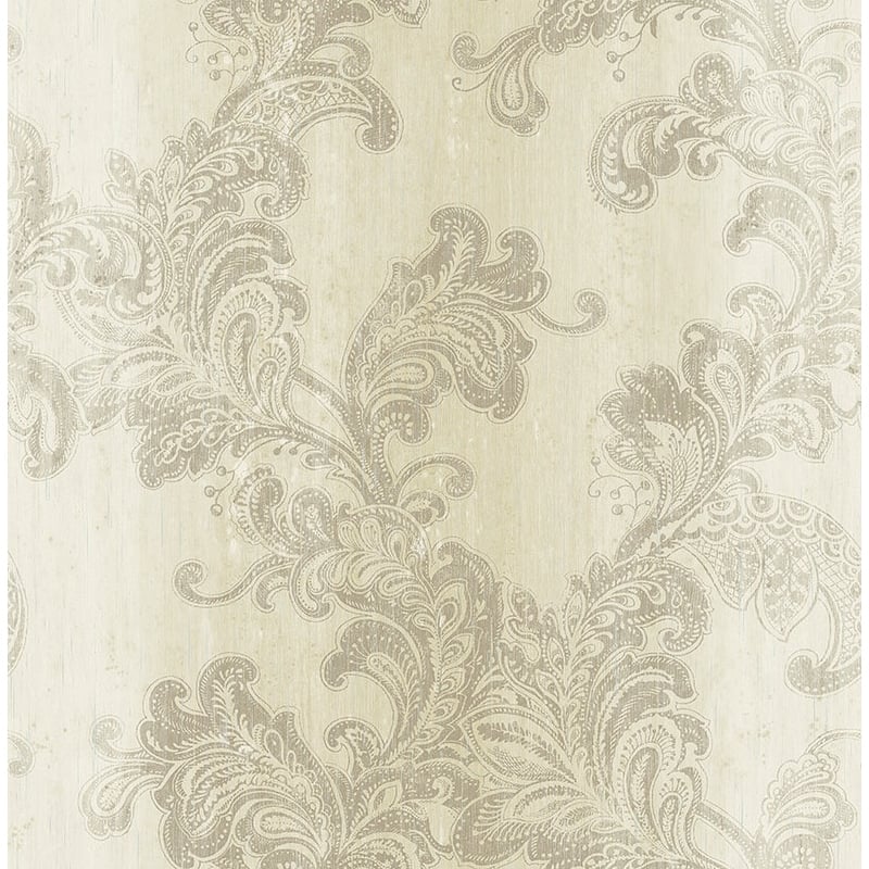 Seabrook Design Hestia Paisley Trail Unpasted Wallpaper - 20.5 in W x 33 ft. L - Metallic Alabaster & Light Taupe