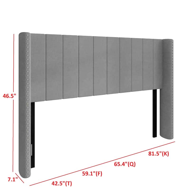 Clayfell Ipswich Upholstered Wingback Headboard with Nailhead Trim, Modern Vertical Channel Tufting, Easy Assembly