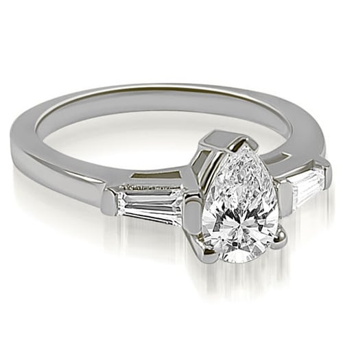 1.25 cttw. 14K White Gold Pear and Baguette Three Stone Diamond Engagement Ring HI, SI1-2