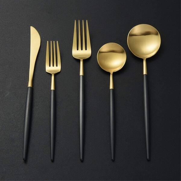 20 Piece 18 10 Stainless Steel Flatware Silverware Dinnerware Set Gold And Black Matte Gold And Black Matte Overstock 32537892 We offers gold flatware sets products. usd
