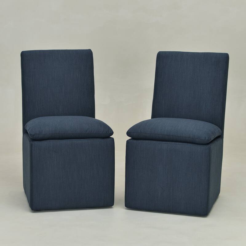 KINWELL 21" Performance Fabric Upholstered Dining Side Chair with Casters (Set of 2)