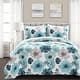 preview thumbnail 1 of 6, Levine Reversible Floral/ Damask 3-piece Quilt Set Blue - Full - Queen