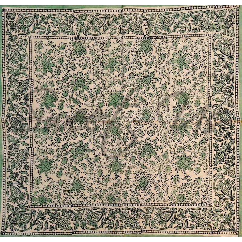 Pretty Daisy Chain Floral Block Print Cotton Tablecloth Collection - Set of 4 Napkins