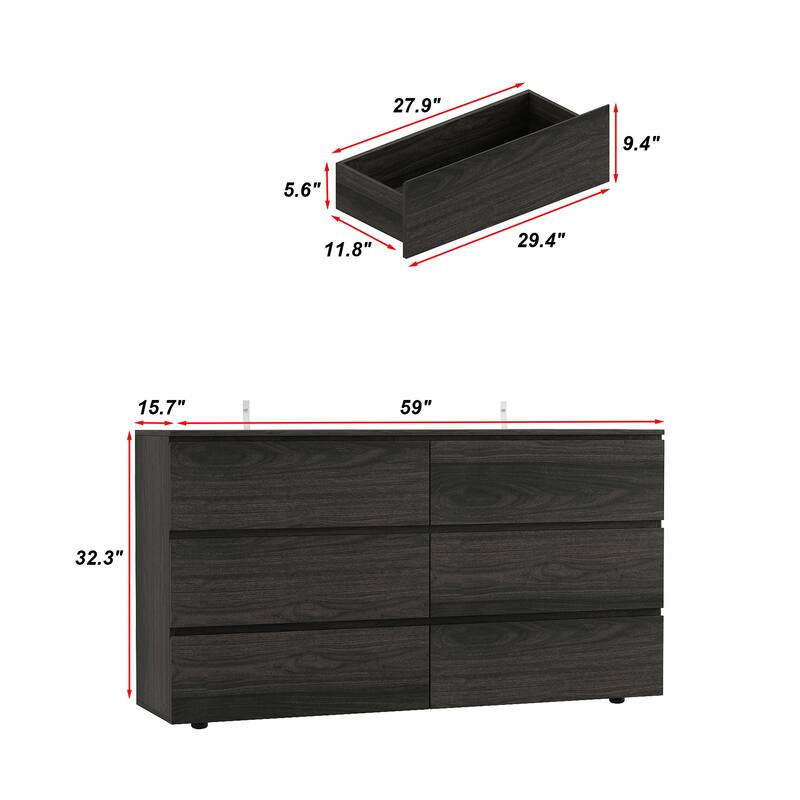 FUFU&GAGA 59" Modern Space Saving 6 Drawer Double Dresser Buffet Sideboard Chest