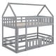 preview thumbnail 13 of 32, Twin over Twin House Bunk Bed with Fence and Door, Grey - Solid Pine Wood, Playful Design with Whimsical Roof and Guardrails