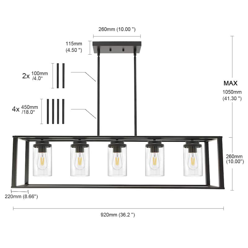 Farmhouse Chandelier 5-Light Linear Kitchen Island Lights - 5lights