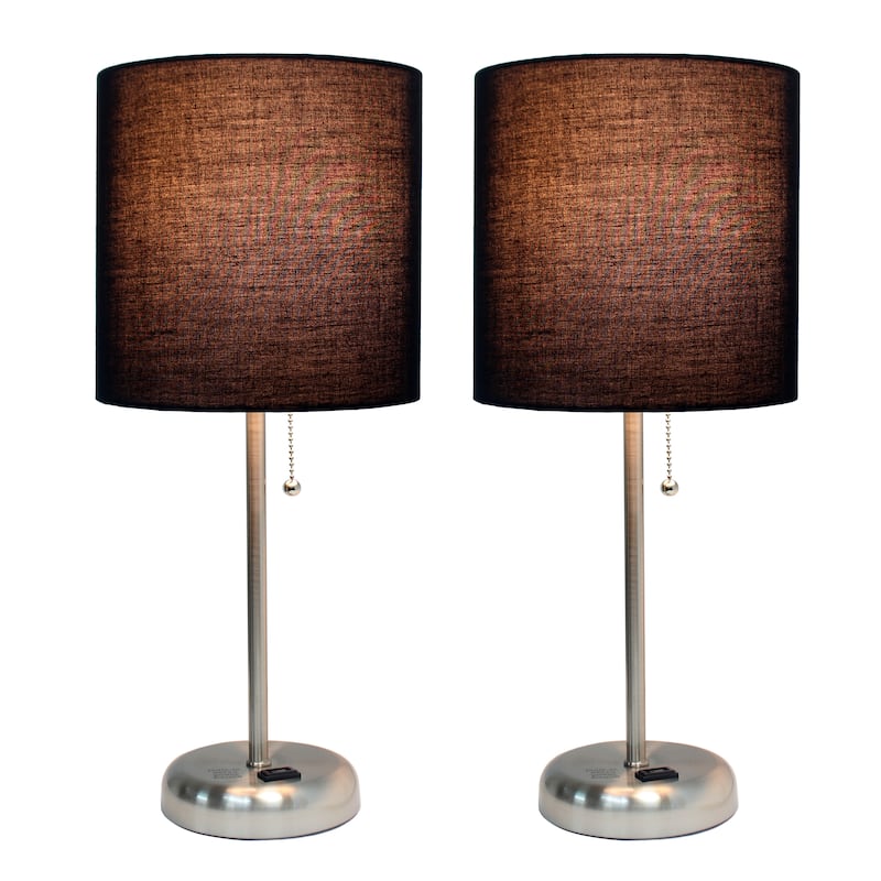 Simple Designs 19.5" 2 Pack Table Desk Lamp Set with Charging Outlet - 19.50