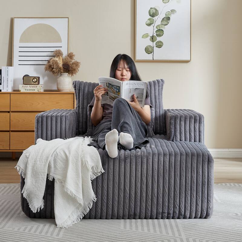 Fluffy 62.5-Inch Corduroy Lounge Chair, Modern Sleeper Sofa for Living Room or Bedroom - Ready to Use, No Assembly