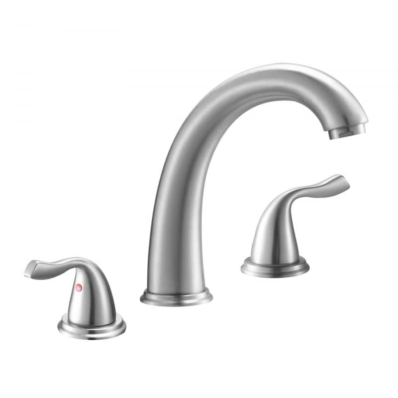 Brushed Stainless Steel Roman Tub Faucet with Dual Handles, 3-Hole Deck Mount Drip-Free Design - 6.69” x 2.05” x 9.84”