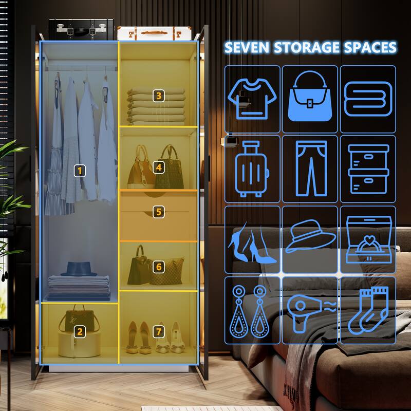 2-Door Wardrobe Armoire with LED Lights