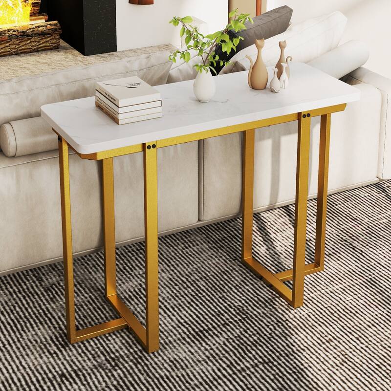 Gymax Console Table 42'' Modern Faux Marble Entryway Table w/