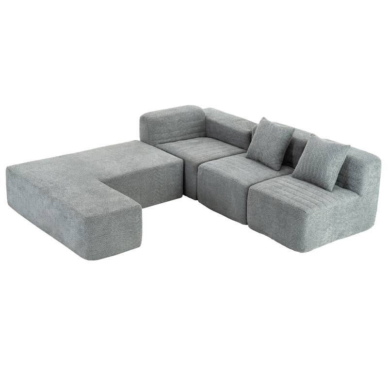 116.5" Sectional Sofa Full-compressed Sofa Couch Free-combined Sofa for Living Room, Beige