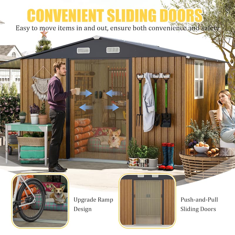 10x12 Ft Outdoor Storage Shed, Extra Large Metal Shed with Lockable Doors, Windows, Outside Steel Tiny House Ideal