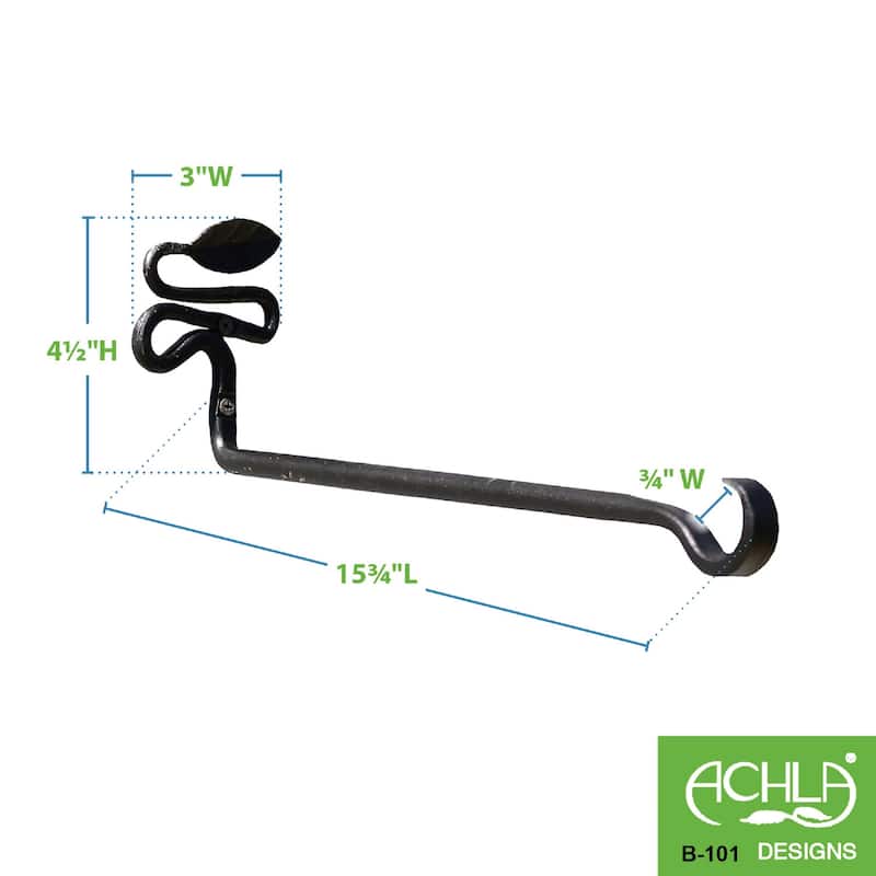 Achla Designs Set of 2 Decorative Squiggle Leaf Wall Brackets, 4.75 Inch Tall, Black Powder Coat Finish