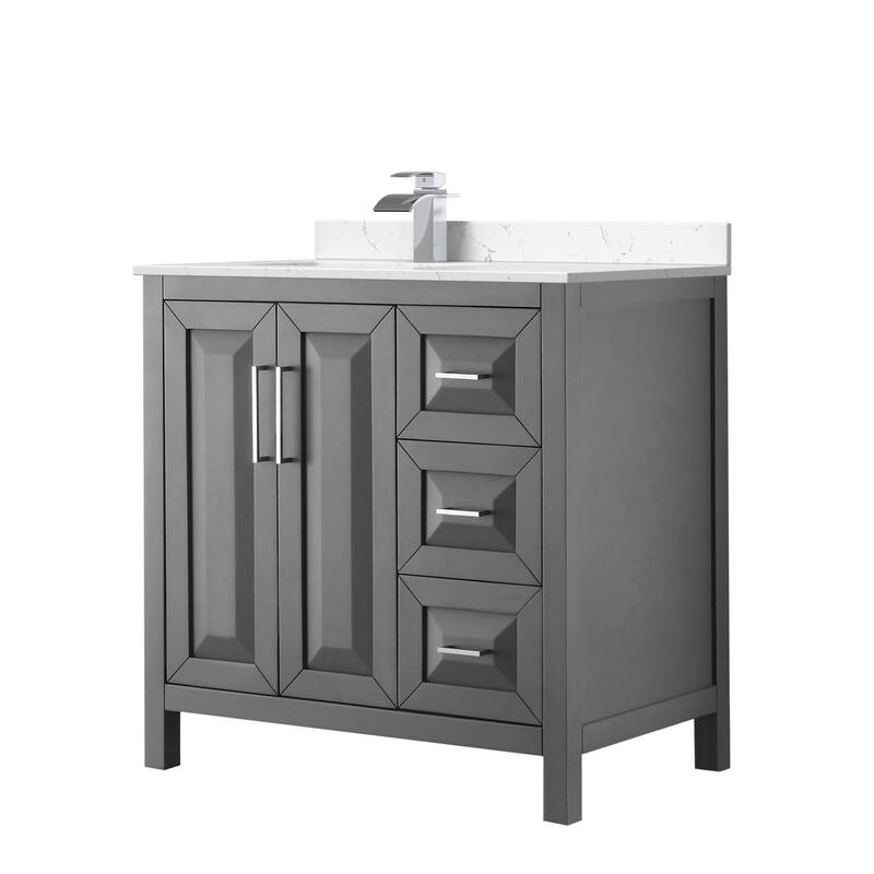 Wyndham Collection WCV252536S-Left-VCA-MXX Daria 36" Free Standing - Dark Gray / Carrara Cultured Marble Top / Polished
